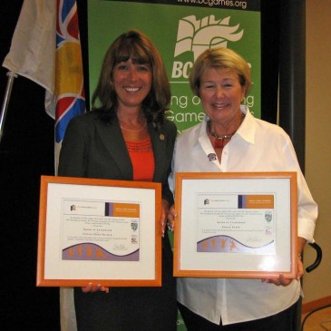 Connie Klimek and Bobbie Reber honoured at the Langley Civic Luncheon during the 2010 BC Summer Games